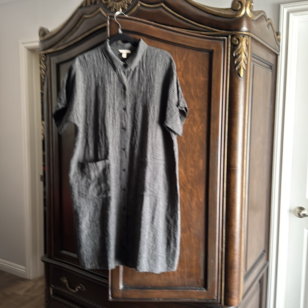 Eileen Fisher Black and Gray Checkered  dress  size l
